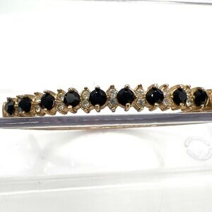 Vintage Hinged Bangle Bracelet Rhinestones Black & Clear Gold Tone MCM Size 7‎